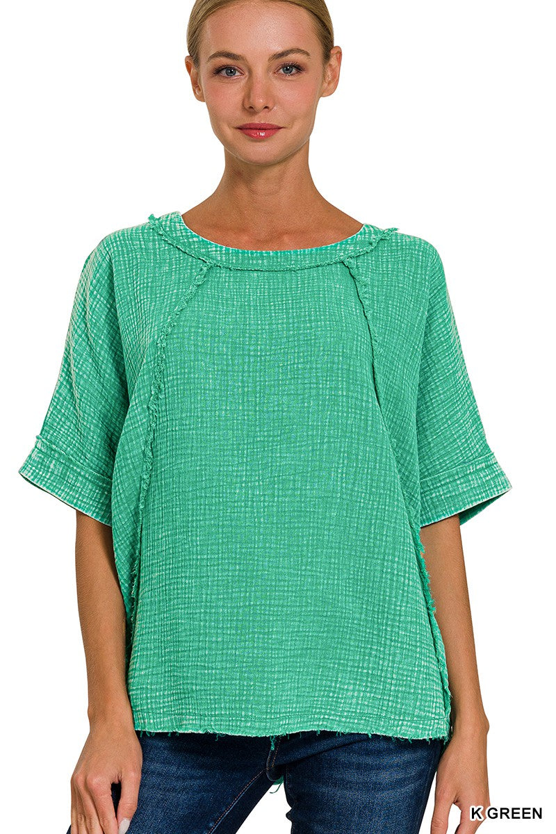 Washed Gauze Raglan Sleeve Shirt K Green