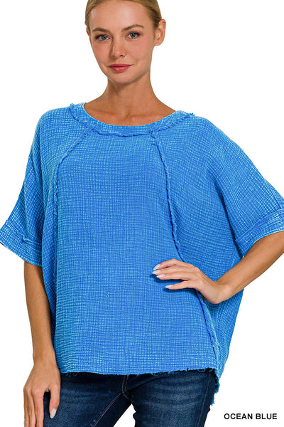 Washed Gauze Raglan Sleeve Shirt Ocean Blue - Southern Fashion Boutique ...