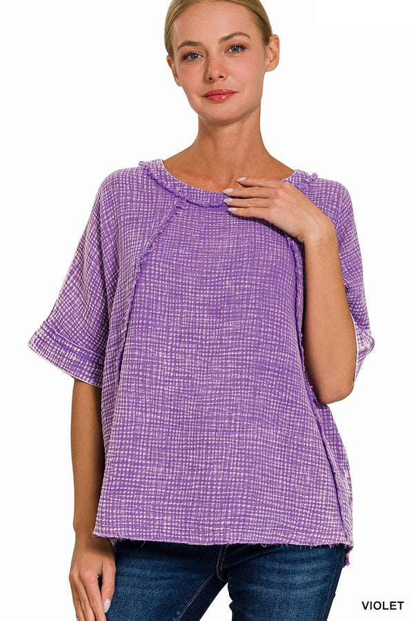 Washed Gauze Raglan Sleeve Shirt Violet