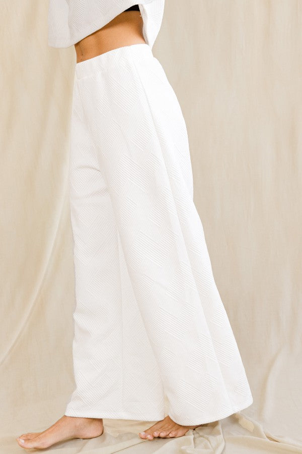 Textured Wide Leg Solid Sweatpants Ivory