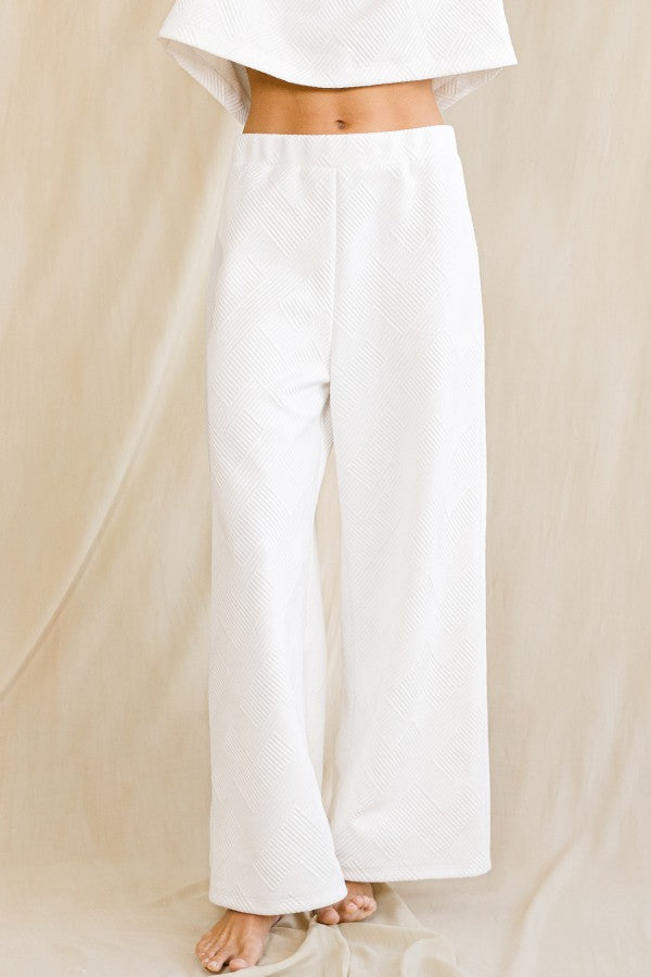Textured Wide Leg Solid Sweatpants Ivory