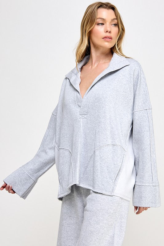 V-Neck Dolman Sleeve Pullover Grey