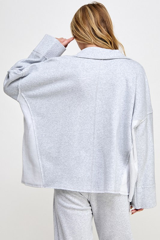 V-Neck Dolman Sleeve Pullover Grey