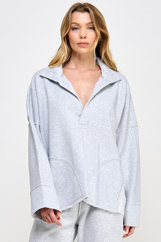 V-Neck Dolman Sleeve Pullover Grey