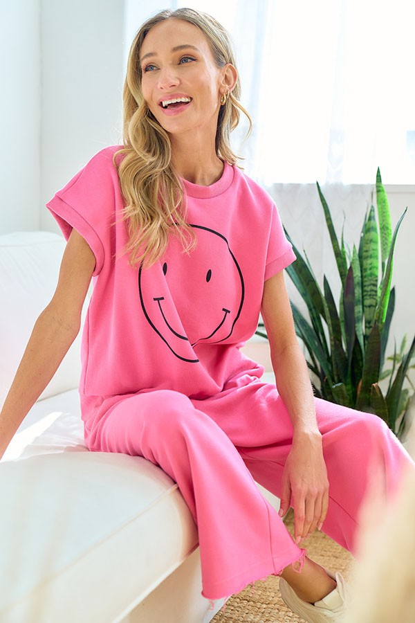 Smile Face Sweatshirt Top Pink