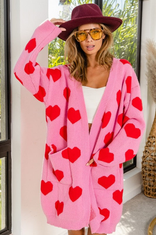 Heart Pattern Knit Cardigan Pink