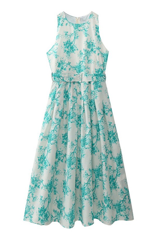 Floral Print Belted Dress Mint