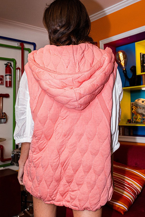 Quilted Hooded Vest Coral