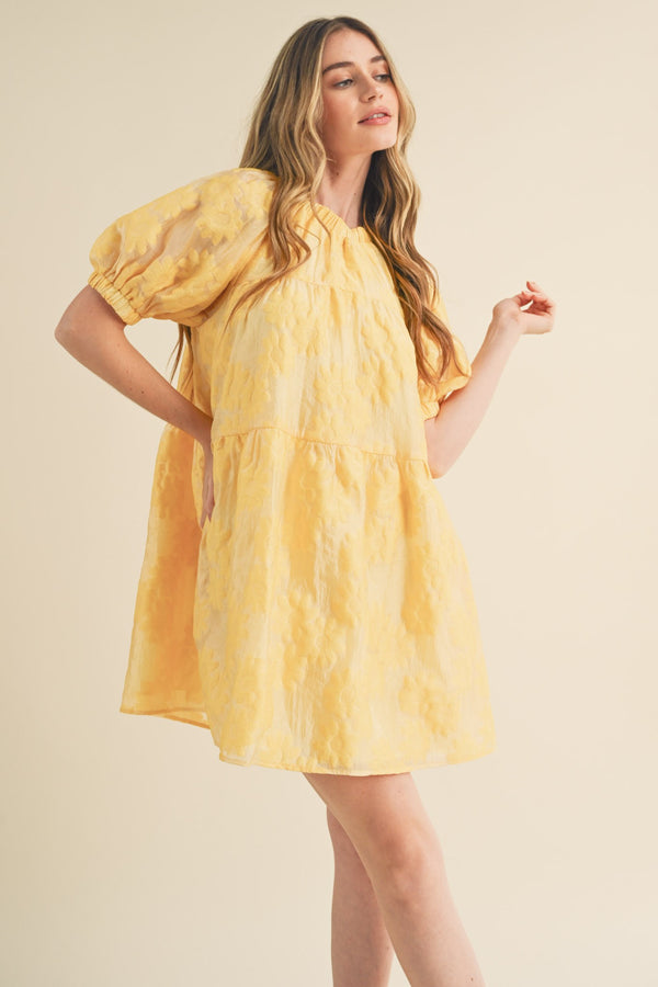 Organza Jacquard Babydoll Dress Yellow Cream