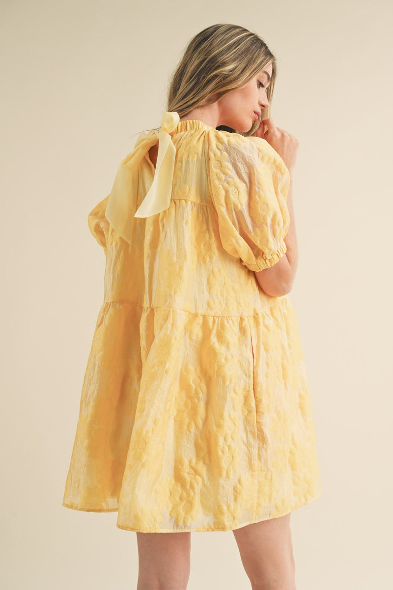 Organza Jacquard Babydoll Dress Yellow Cream - Southern Fashion Boutique Bliss Organza Jacquard Babydoll Dress Yellow Cream - Southern Fashion Boutique Bliss
