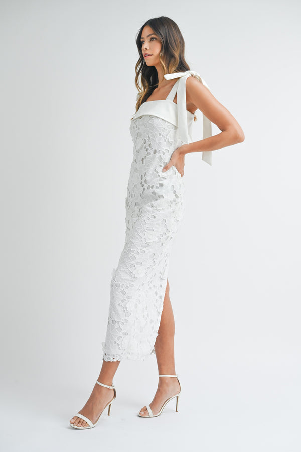 Shoulder Strap Floral Midi Dress Off White