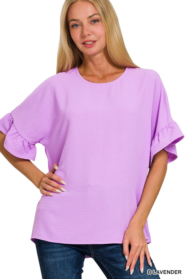 Woven Airflow Ruffle Sleeve Top Lavender