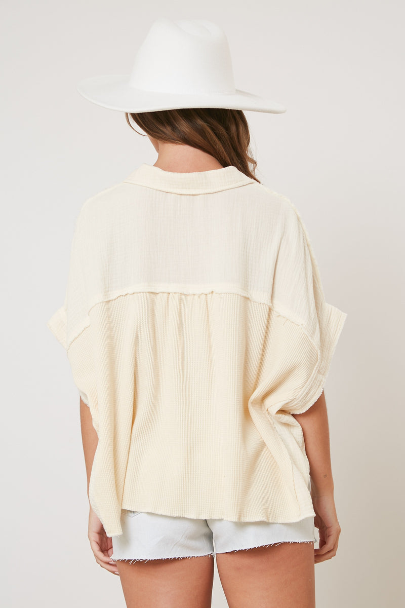 Cotton Gauze & Thermal Contrast Shirt Ivory