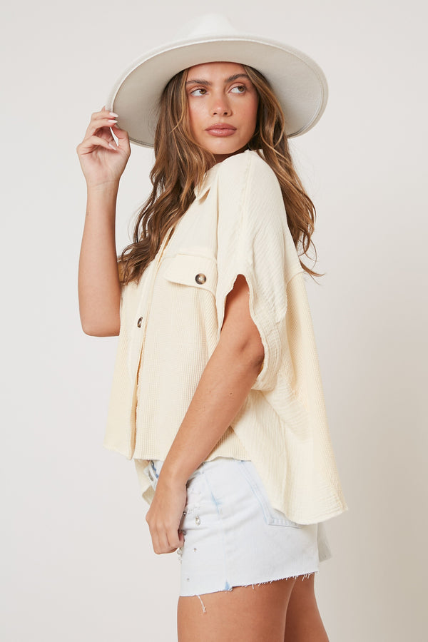Cotton Gauze & Thermal Contrast Shirt Ivory