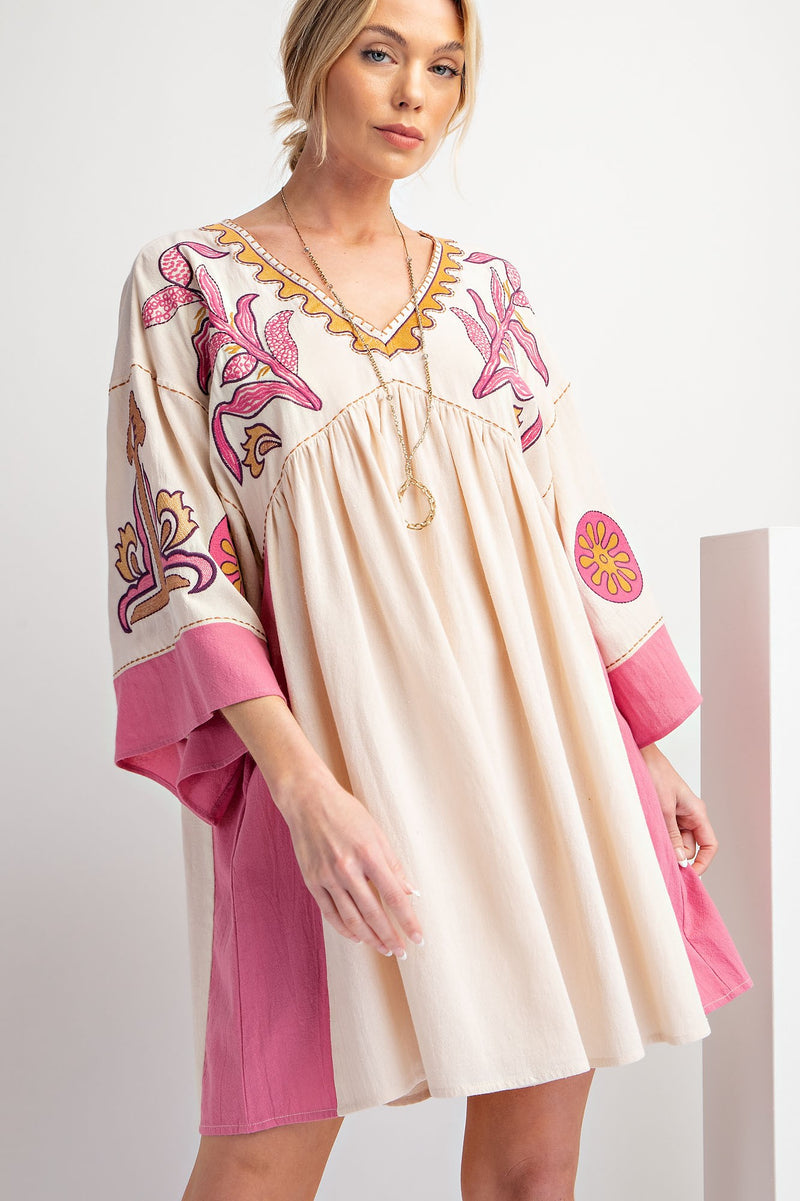 Embroidered Linen Dress Ivory Pink - Southern Fashion Boutique Bliss Embroidered Linen Dress Ivory Pink - Southern Fashion Boutique Bliss