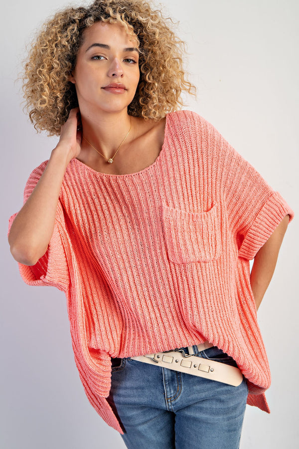 Knitted Sweater Top Coral