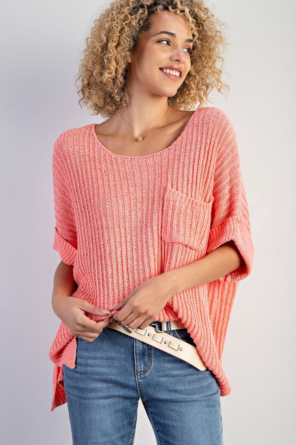 Knitted Sweater Top Coral