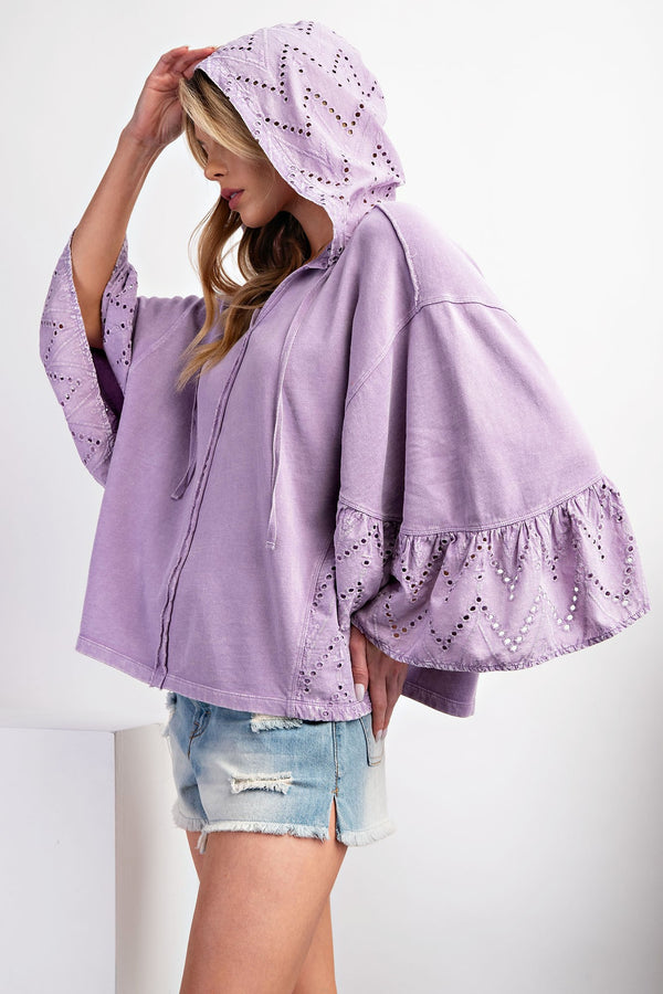 Eyelet Lace Hooded Pullover Washed Lilac