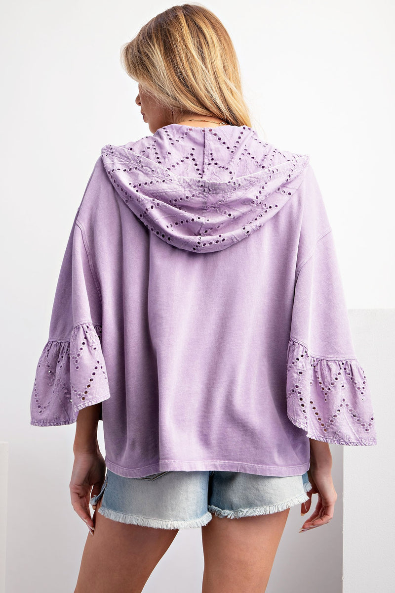 Eyelet Lace Hooded Pullover Washed Lilac