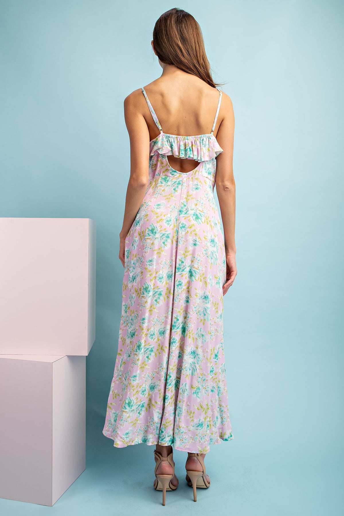 printed pink long dress Floral Print Maxi Blush The strapless SHO:40 marble falls La Vie En Rose