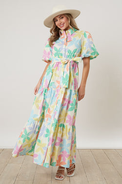Poplin Puff Sleeve Dress Pastel Floral Poplin Puff Sleeve Dress Pastel Floral
