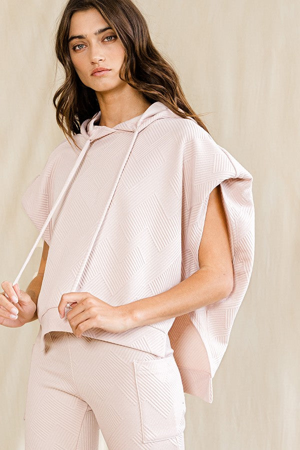 Textured Geometric Pattern Hoodie Blush