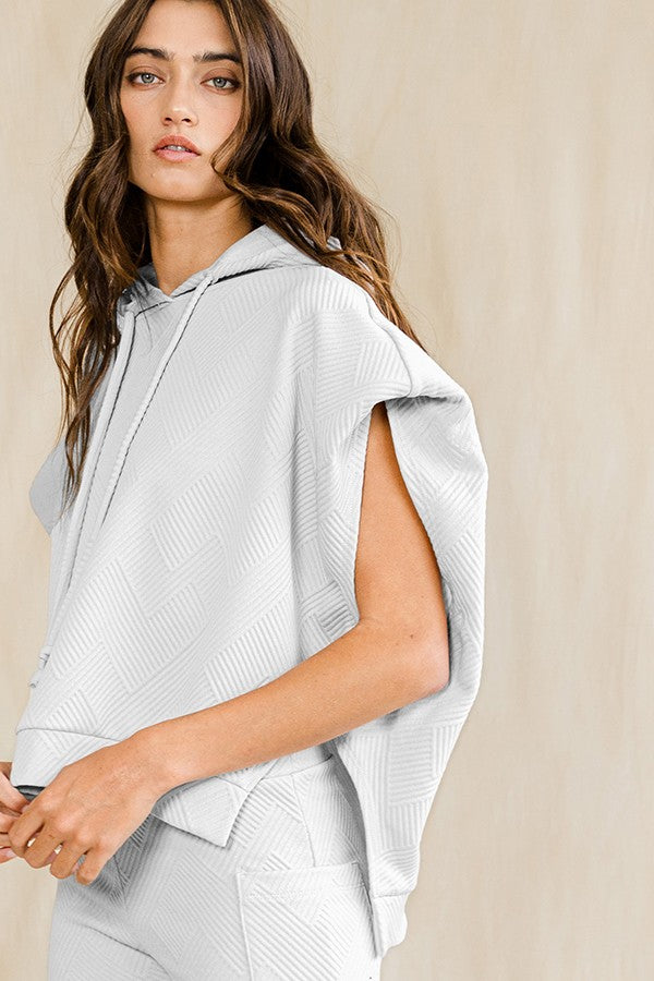 Textured Geometric Pattern Hoodie Silver