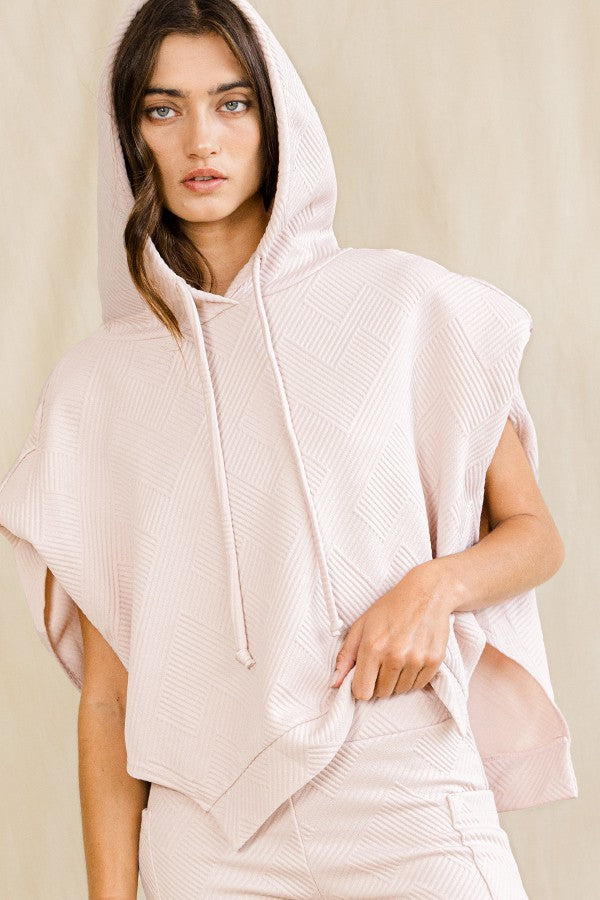 Textured Geometric Pattern Hoodie Blush
