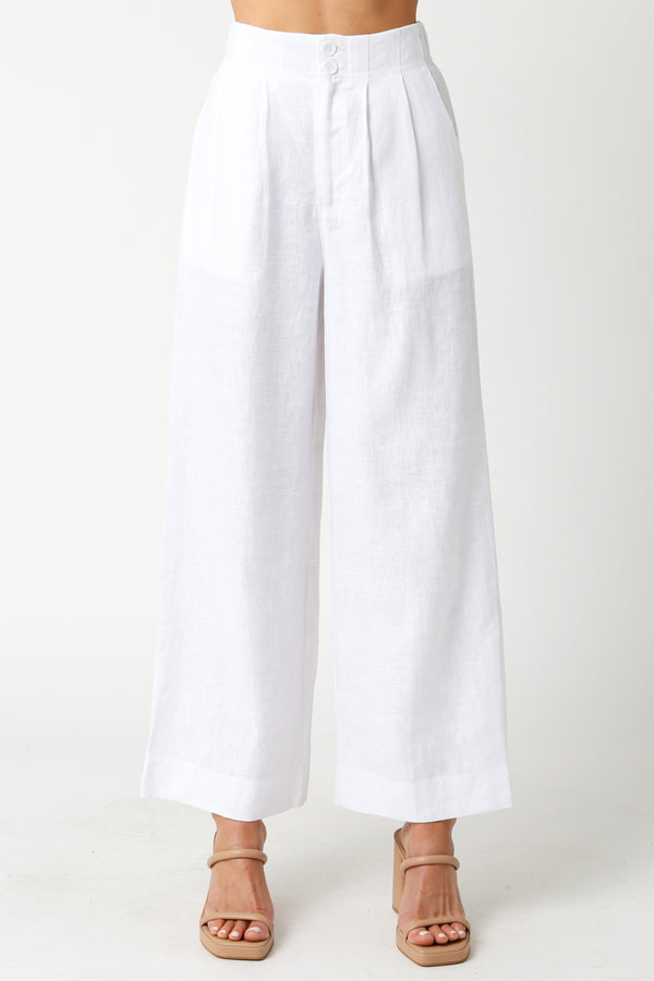 High Waisted Linen Pants White