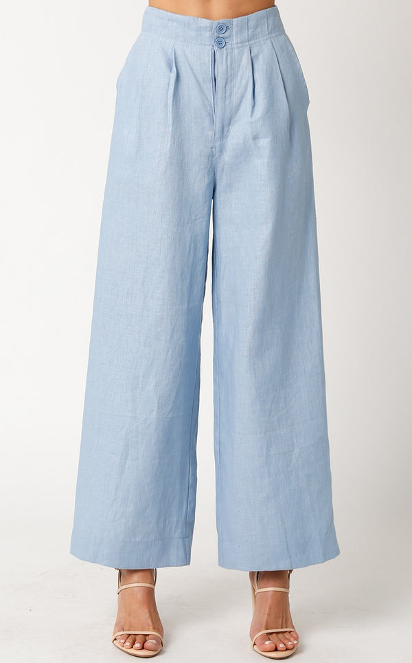 High Waisted Linen Pants Light Blue