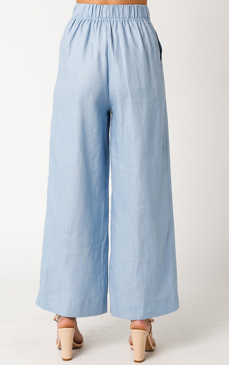 High Waisted Linen Pants Light Blue