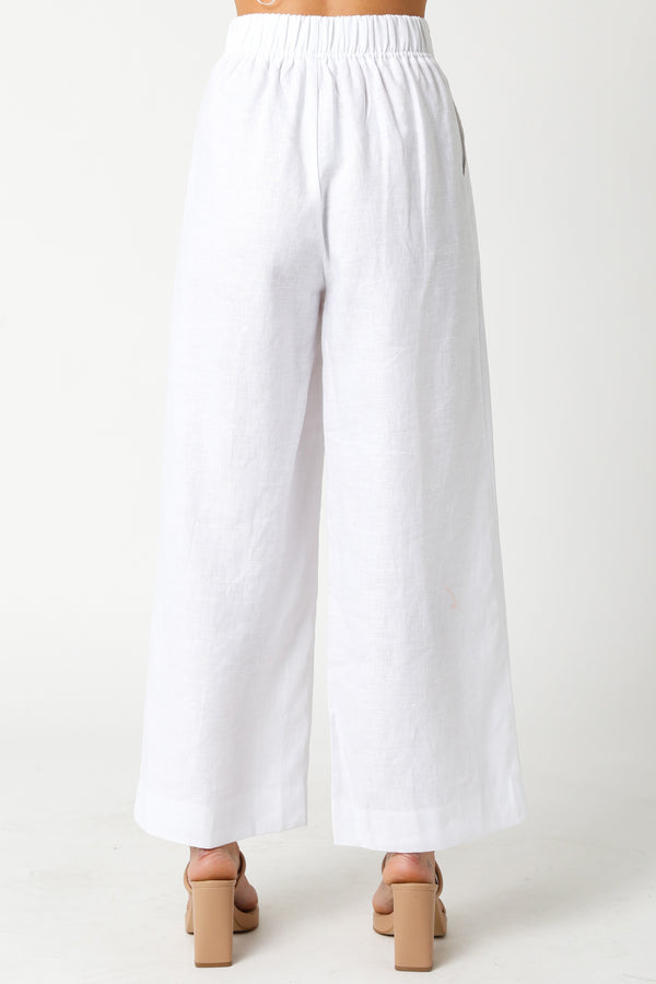 High Waisted Linen Pants White