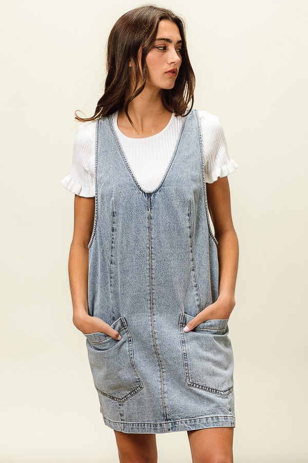 Washed Dress With Suspenders Denim