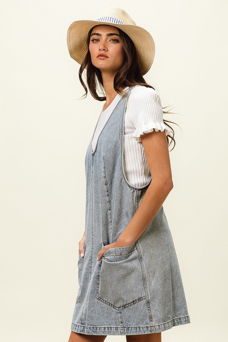 Washed Dress With Suspenders Denim