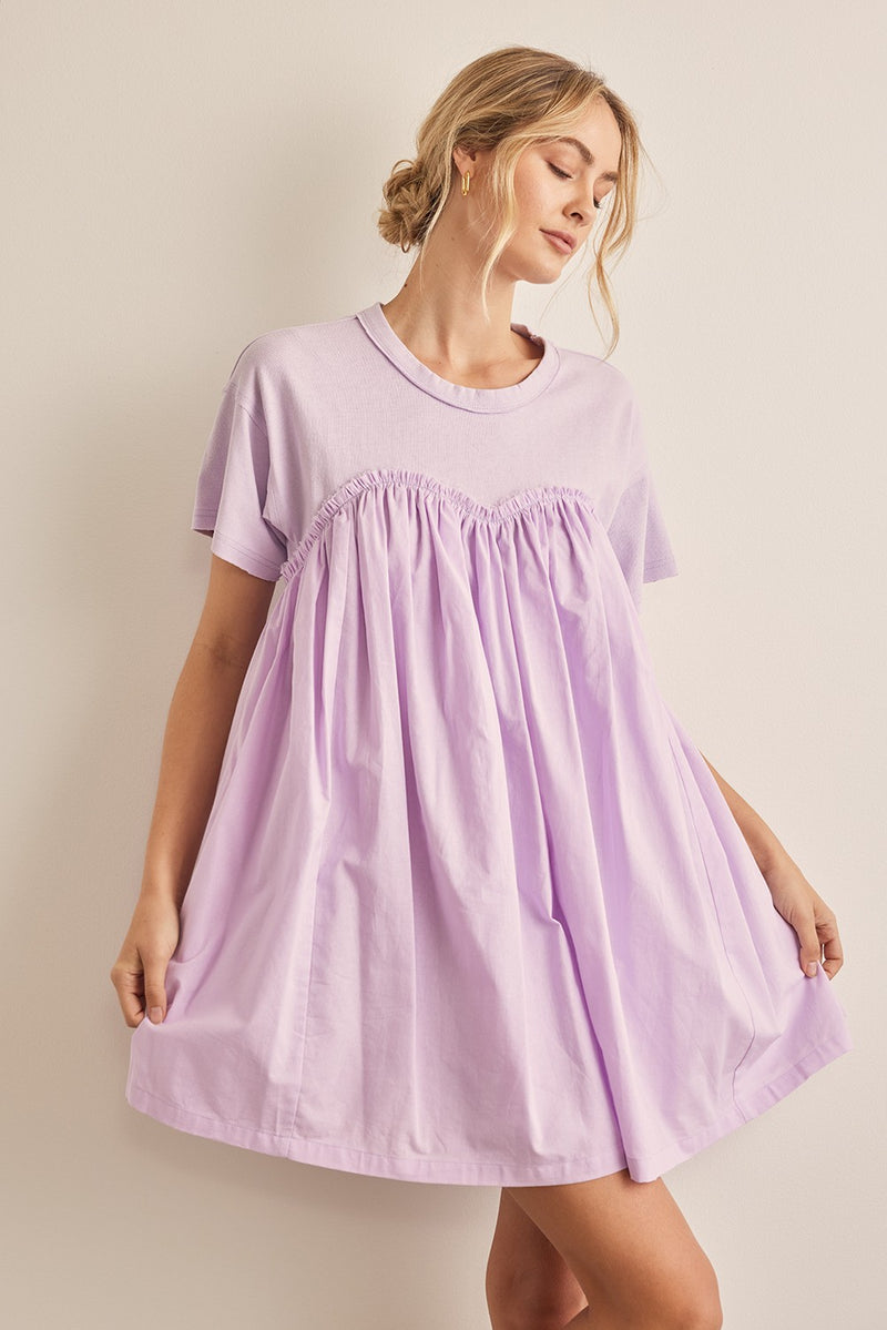 Sweetheart Two Fabric Contrast Mini Dress Lilac