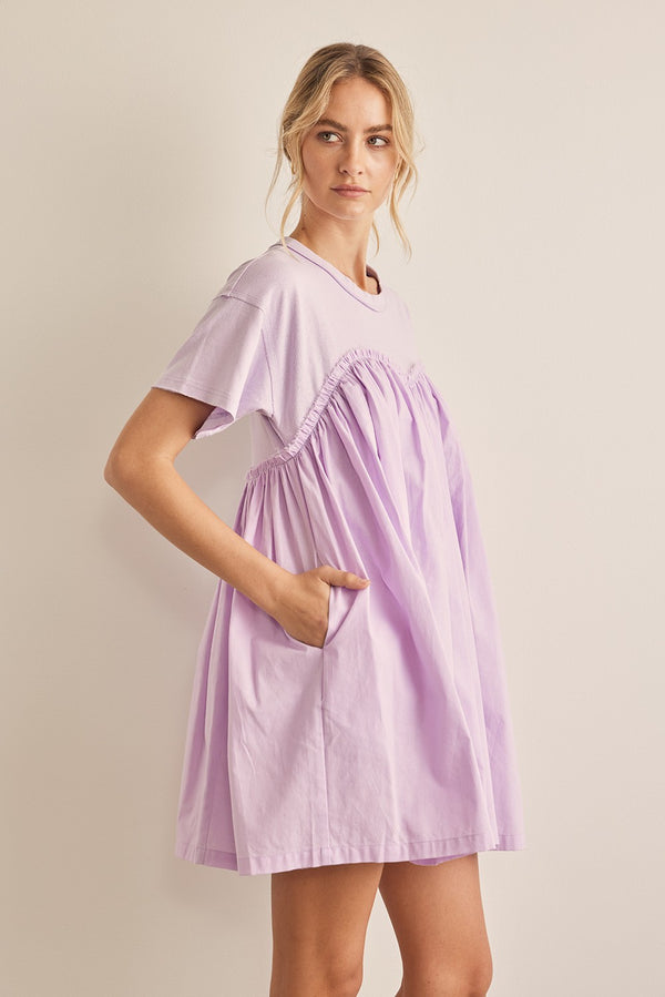 Sweetheart Two Fabric Contrast Mini Dress Lilac