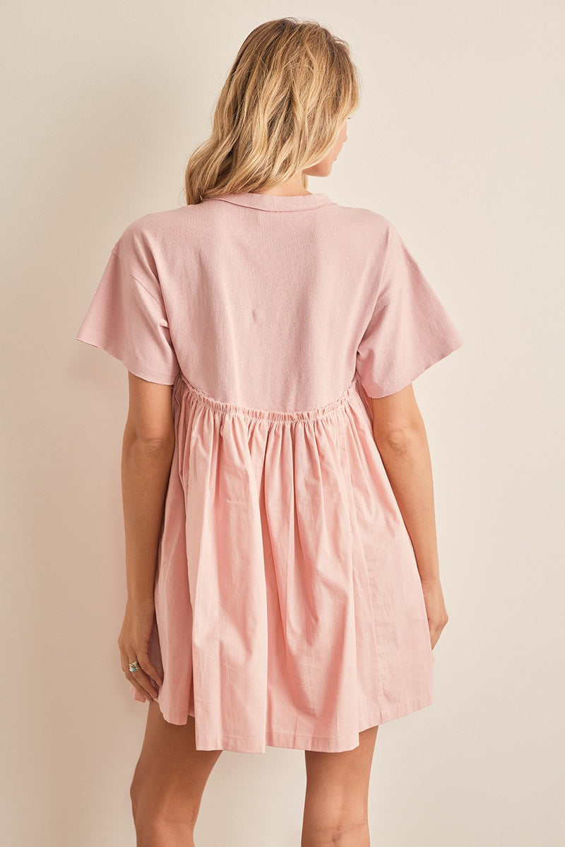 Sweetheart Two Fabric Contrast Mini Dress Blush