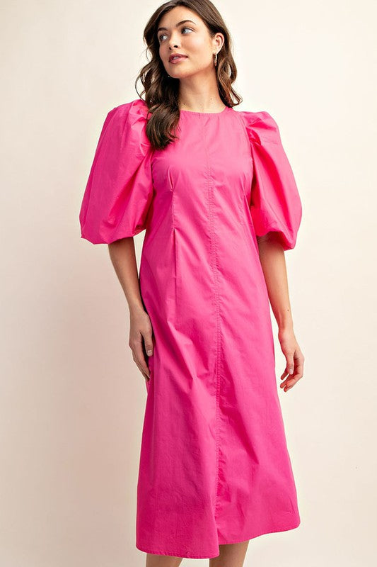 Puff Sleeve Midi Dress Fuchsia - Southern Fashion Boutique Bliss Puff Sleeve Midi Dress Fuchsia - Southern Fashion Boutique Bliss