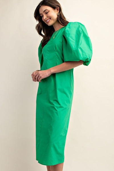 green long puff sleeve dress Emerald Green Puff Sleeve Tiered Midi Dress | Womens | Small (Available in M, L) | 100% Polyester | Lulus
