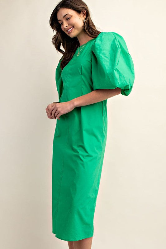 Puff Sleeve Midi Dress Green - Southern Fashion Boutique Bliss Puff Sleeve Midi Dress Green - Southern Fashion Boutique Bliss
