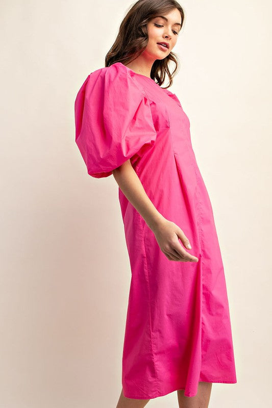 Puff Sleeve Midi Dress Fuchsia - Southern Fashion Boutique Bliss Puff Sleeve Midi Dress Fuchsia - Southern Fashion Boutique Bliss