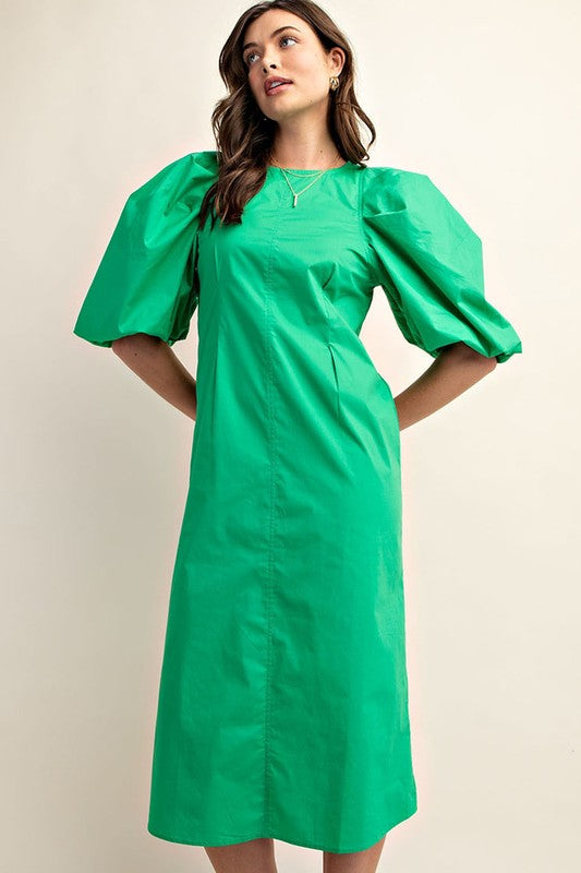 Puff Sleeve Midi Dress Green - Southern Fashion Boutique Bliss Puff Sleeve Midi Dress Green - Southern Fashion Boutique Bliss