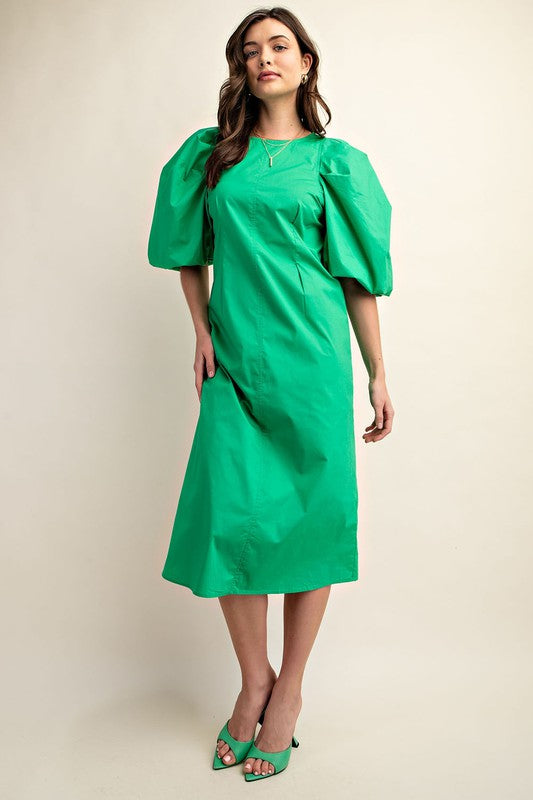 Puff Sleeve Midi Dress Green