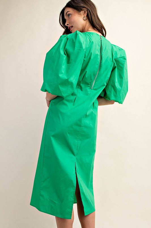 Puff Sleeve Midi Dress Green