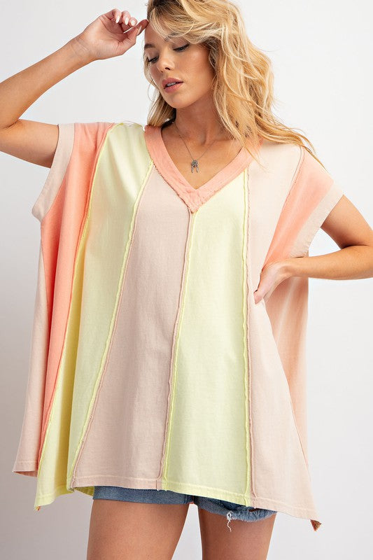 Color Block Cotton Knit Tunic Top Butterscotch