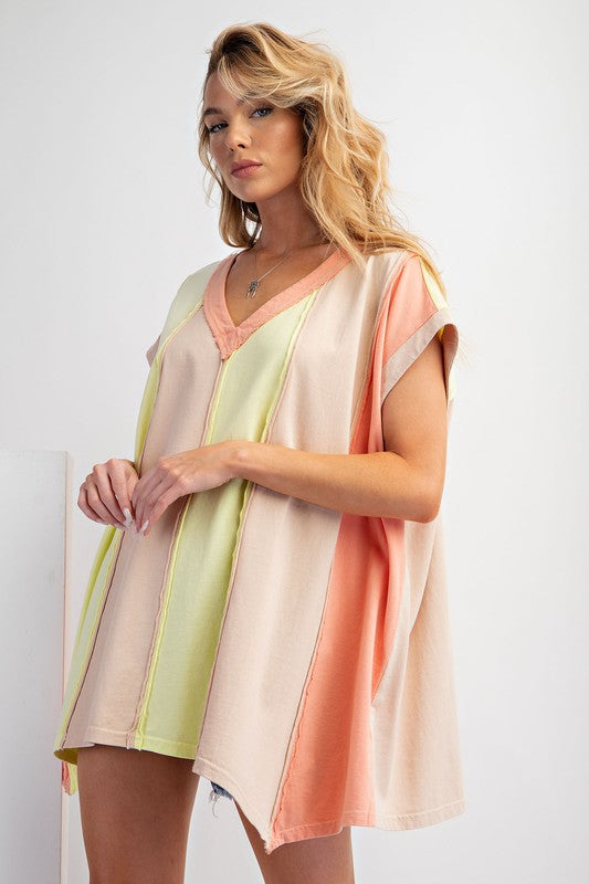 Color Block Cotton Knit Tunic Top Butterscotch