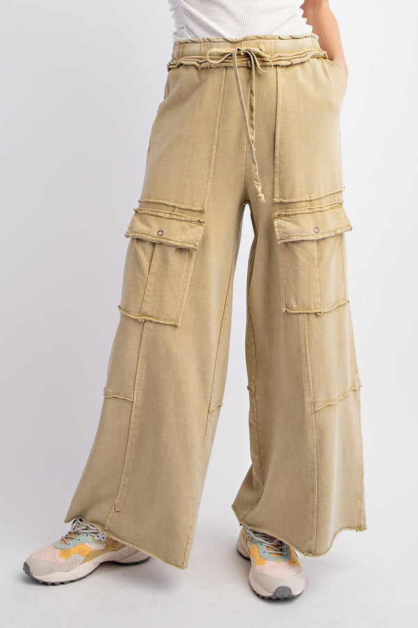 Washed Terry Knit Cargo Sweat Pants Honey Mustard