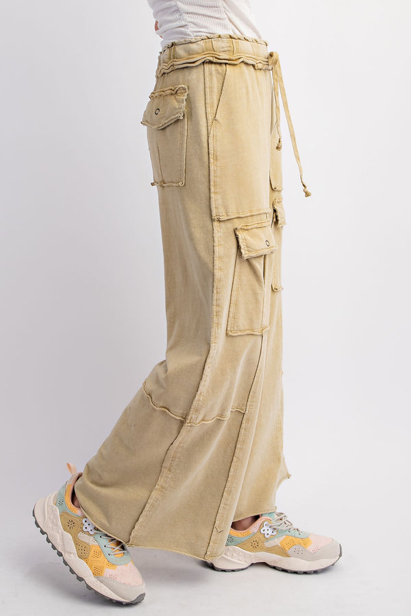 Washed Terry Knit Cargo Sweat Pants Honey Mustard