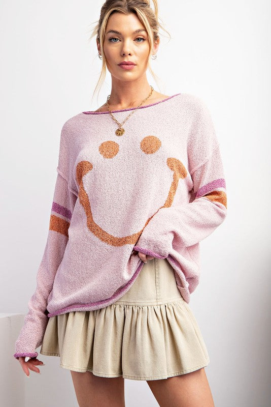 Smiley Face Knitted Sweater Lilac Rose