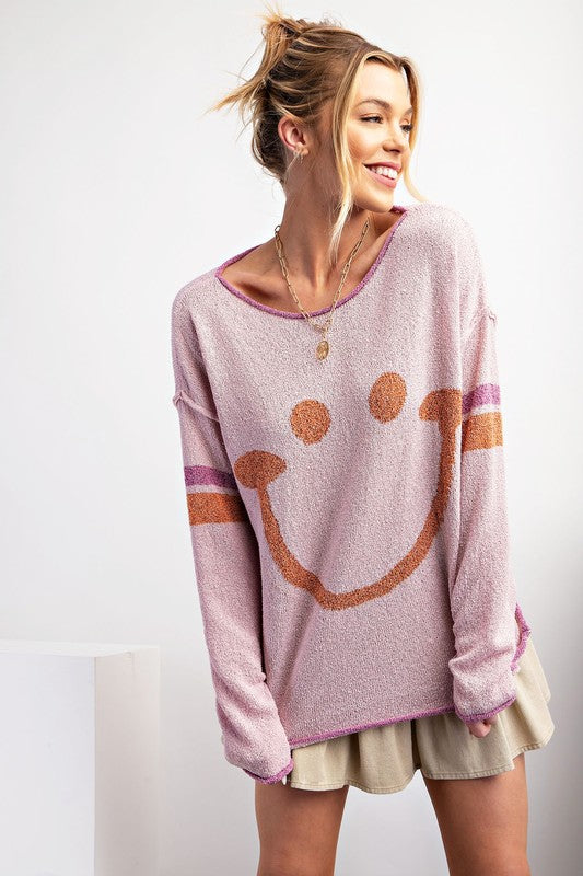 Smiley Face Knitted Sweater Lilac Rose